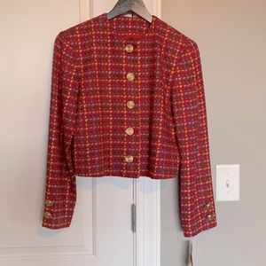 NEW Vintage Doncaster 6 Tweed Crop Blazer Silk Jacket